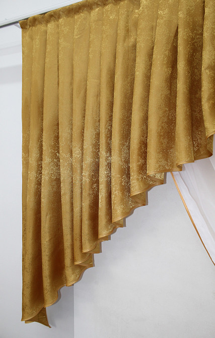 Кухонный комплект VR-Textil № 039к шторка с ламбрекеном белый с золотистым 180х170 см (52-0524) Киев - изображение 4