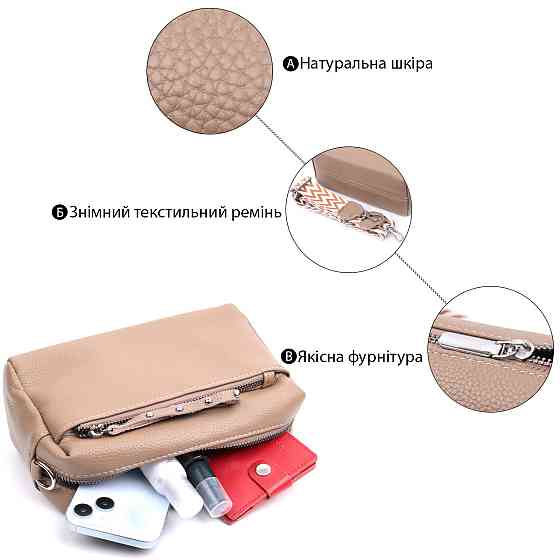 Сумка для жінок з акцентом на стильний бігунок з натуральної шкіри Vintage 22650 Бежева Київ