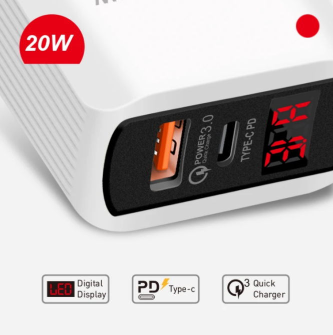 СЗУ Сетевое зарядное устройство PD PKG034, 2*USB, QC3.0, 25W, LED Днепр - изображение 3