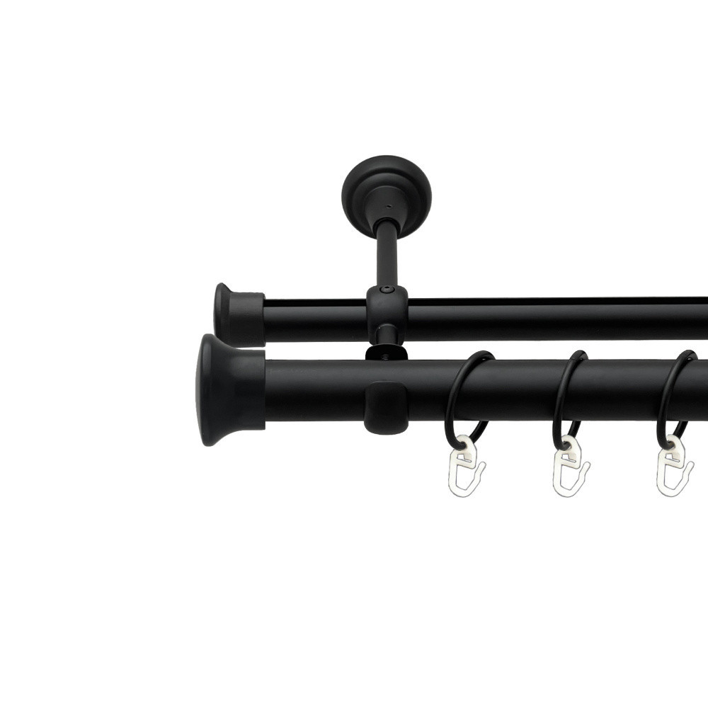 Карниз Orvit Дуо металевий дворядний опозитний гладка \ профільна труба кільце металеве Чорний Оксамит 25\19 мм 160 см Львів - фото 1