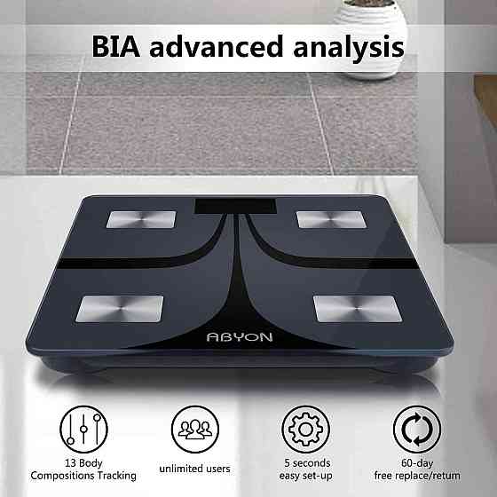 Розумні ваги ABYON з Bluetooth, аналізатор складу тіла (11 показників), синхронізація з додатком, чорні Київ