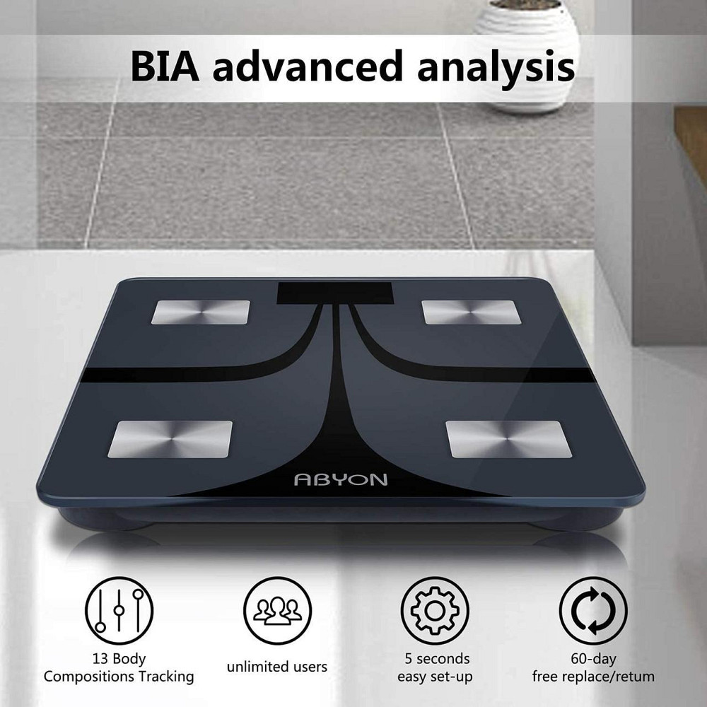 Розумні ваги ABYON з Bluetooth, аналізатор складу тіла (11 показників), синхронізація з додатком, чорні Київ - фото 4