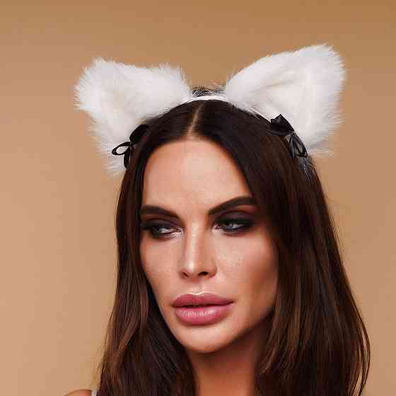 Меховые ушки кошки с бантиком, Белые OKOVA Sex Aura Киев