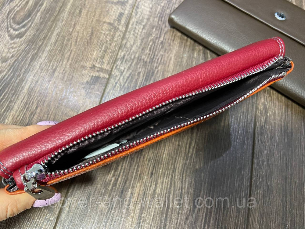 Тонкий женский кожаный кошелек купюрник оранжевого цвета SB 42 Киев - изображение 4