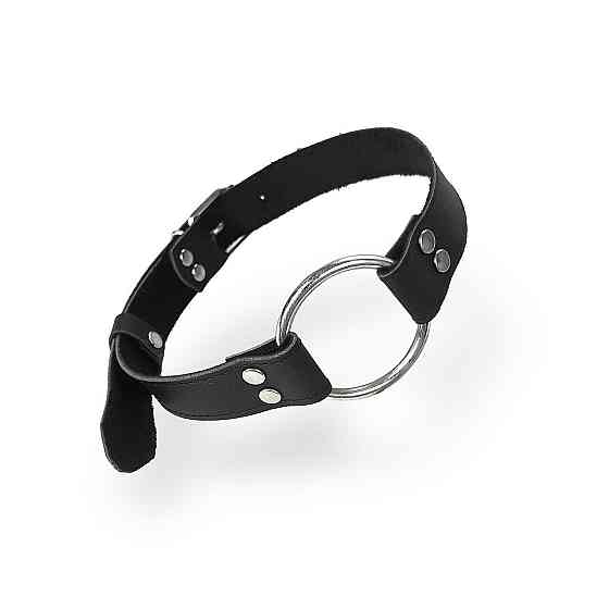 Кляп металлическое кольцо на ремнях Art of Sex – Gag Ring Metal, черный, натуральная кожа Sex Aura Киев