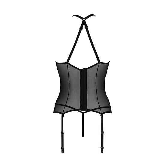 Корсет з пажами Passion SATARA CORSET S/M black, стрінги, мереживо, застібки спереду та ззаду Sex Aura Київ