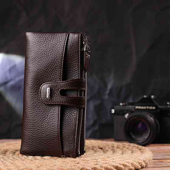 Практичный кошелек из натуральной зернистой кожи CANPELLINI 21632 Коричневый Киев