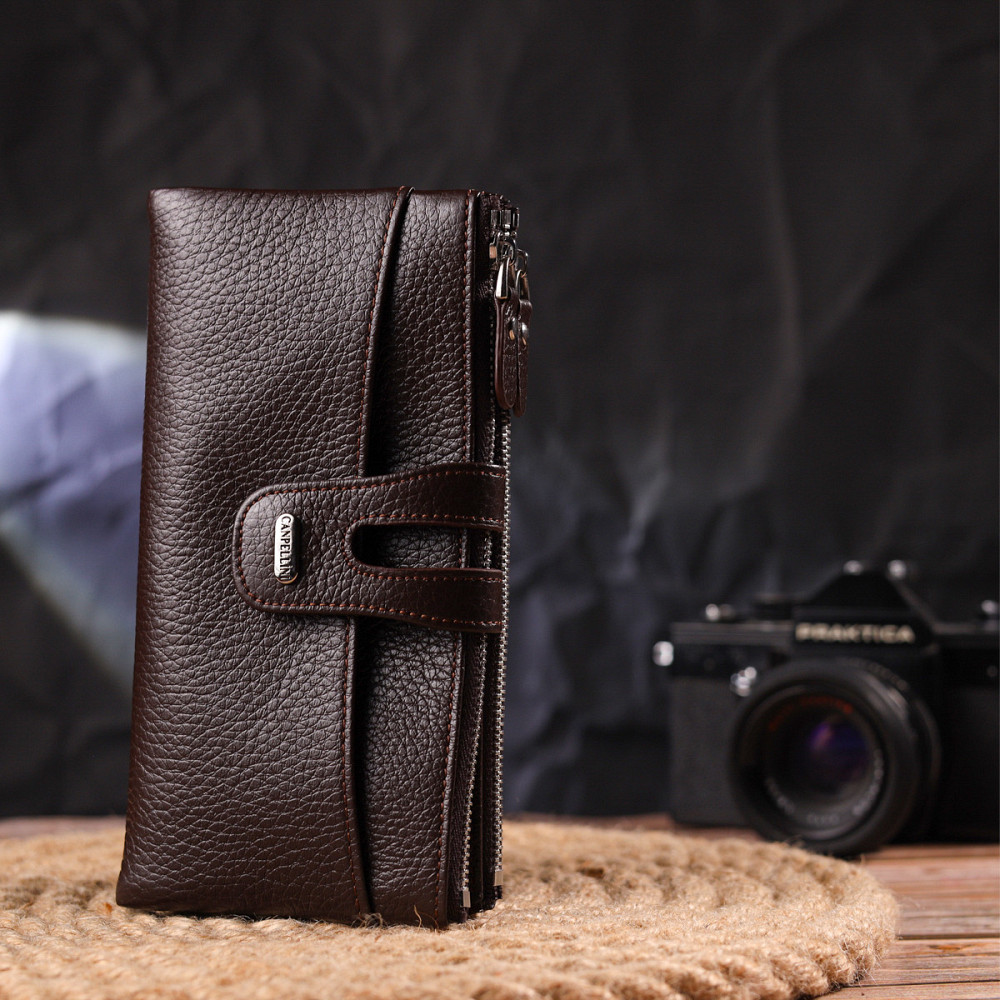 Практичный кошелек из натуральной зернистой кожи CANPELLINI 21632 Коричневый Киев - изображение 3