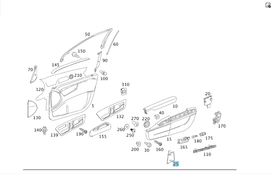 Mercedes-Benz  A2217270648 7376 Заглушка кишені карти передніх правих дверей сіра S-class short W221 S-class long V221 Одеса