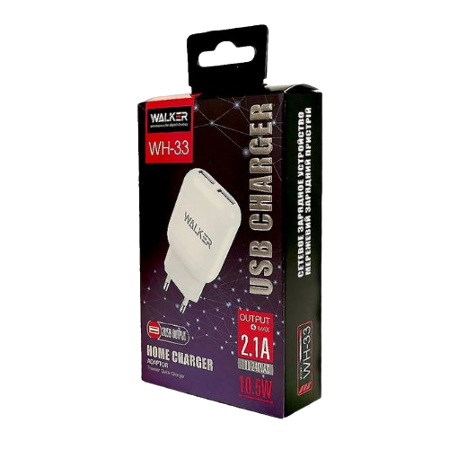 Зарядний пристрій мережевий 2USB 2,1А білий WALKER WH-33 Житомир - изображение 2