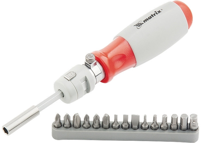 Отвертка реверсивная, телескопическая, силовой элемент под ключ, набор бит, CrV, 15 шт. MATRIX Полтава - изображение 1
