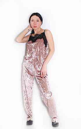 Женский домашний костюм майка+ штаны с халатиком из мраморного велюра Бежевый S Харьков