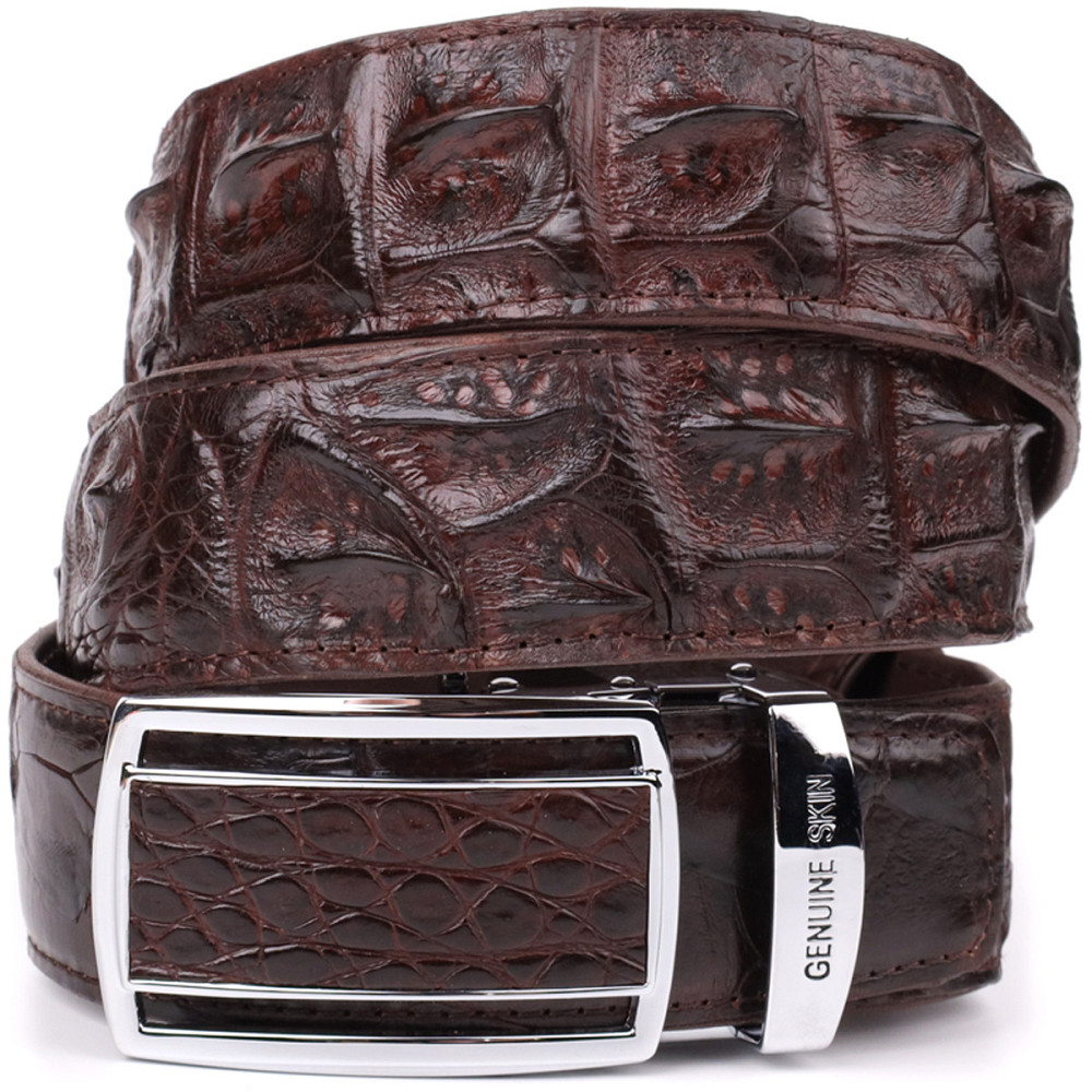 Ремень-автомат CROCODILE LEATHER 18235 из натуральной кожи крокодила (каймана) Коричневый Киев - изображение 4
