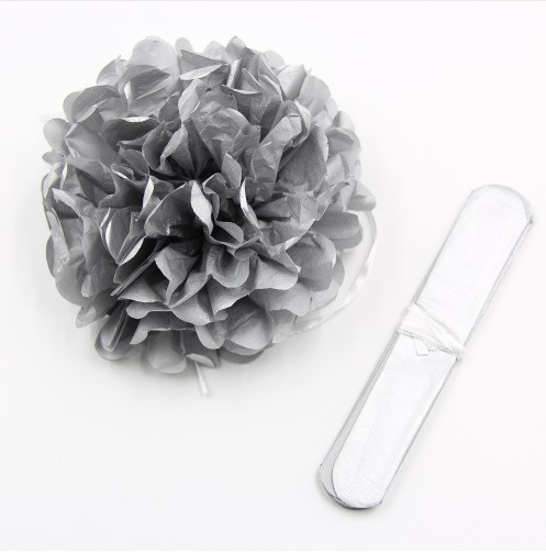 Помпон бумажный для праздника 15 см серебристый Киев - изображение 2