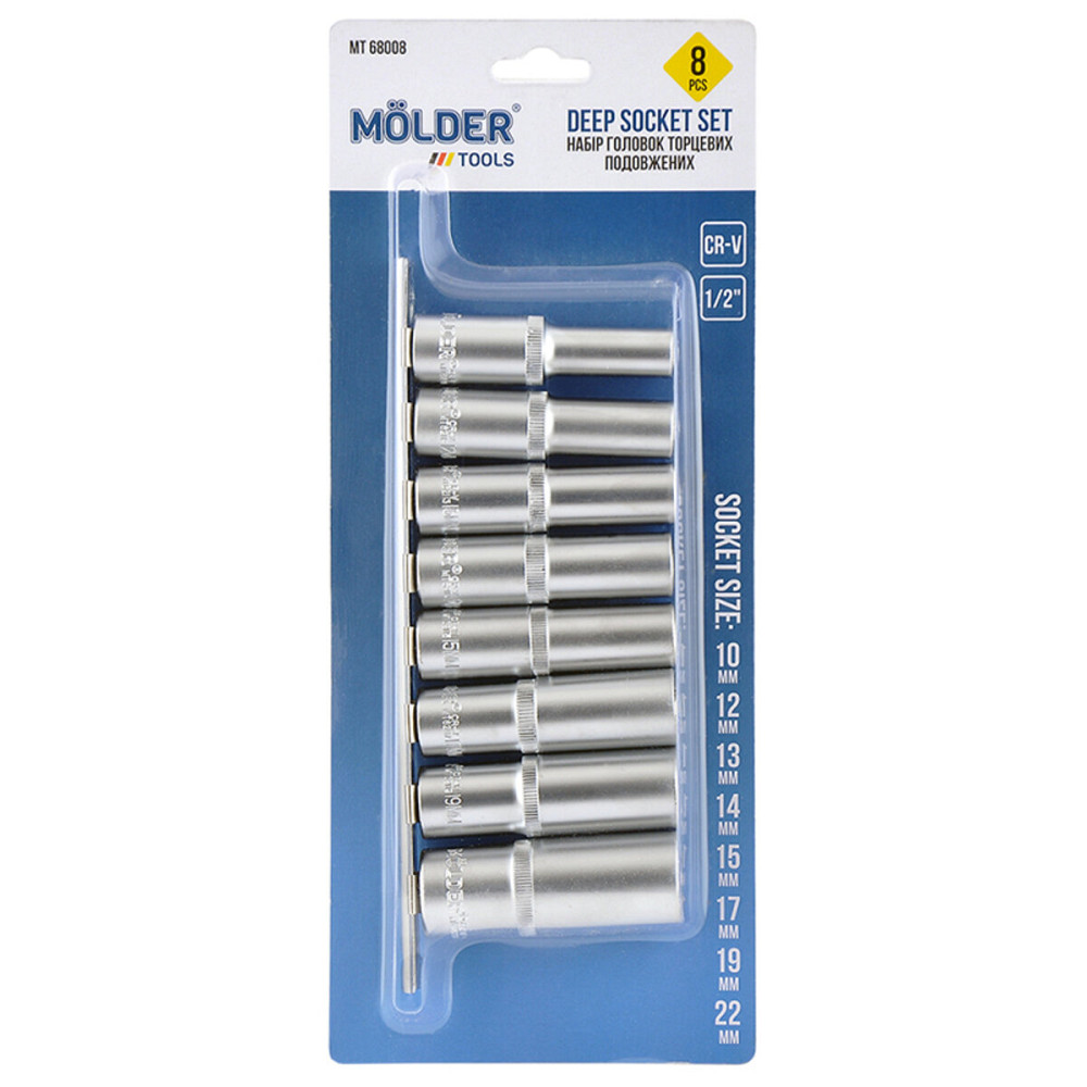 Набір головок торцевих подовжених на планці Molder 1/2" 72T CR-V 10-22мм 8шт Київ - фото 1