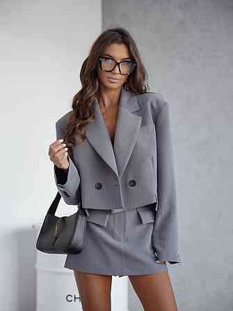 Женский стильный костюм: укороченный пиджак и юбка-шорты плотная турецкая костюмка Серый, 44/46 Одесса