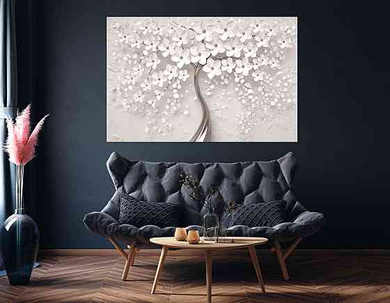 Картина холст у вітальню / спальню Дерево білі квіти     MLP_15  ( 60х30см ) 70x140 см Київ