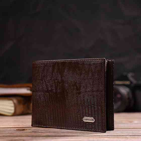Зручне чоловіче портмоне із натуральної фактурної шкіри Коричневий (CANPELLINI) Київ