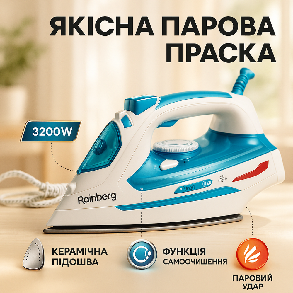 Профессиональный утюг с паровой системой Rainberg, Электрические утюги с паром, Утюги для глажки вещей QA-97 Львов - изображение 7