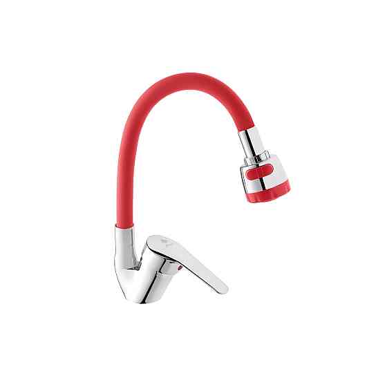 Змішувач для кухні Agua Sevilla гнучкий вилив - C039ROJ хром/червоний Київ