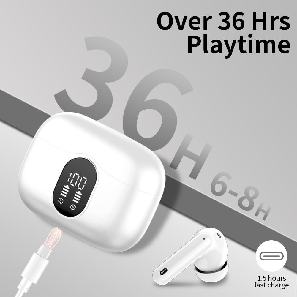 Беспроводные наушники Btootos A90 Pro Bluetooth 5.3 TWS | ENC, HD-микрофон, LED-дисплей, IP7, 36 часов, белые Киев - изображение 8