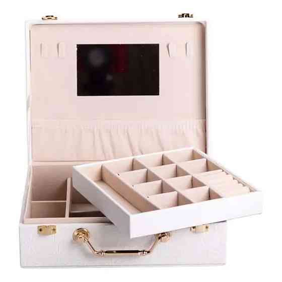 Скринька для прикрас з еко шкіри 2 яруси із дзеркалом органайзер для ювелірних виробів HP-5-15W Коломия