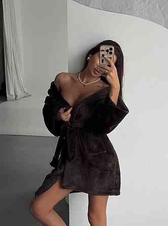 Жіночий теплий короткий халат із поясом із турецької махри Шоколад, 46/48 Одеса