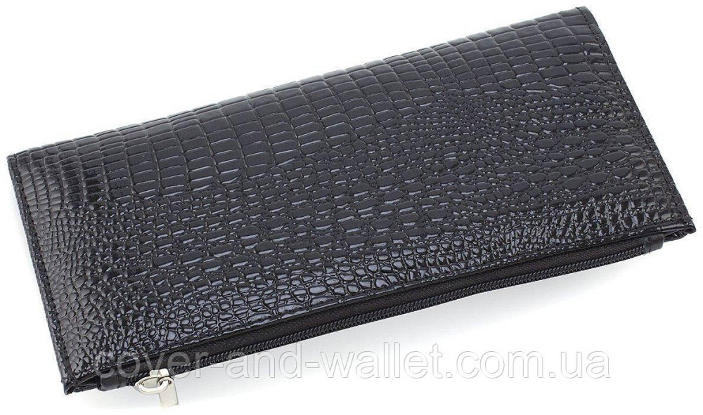 Тонкий женский кошелек для купюр и карточек черного цвета из лаковой кожи ST Leather 006 Киев - изображение 3