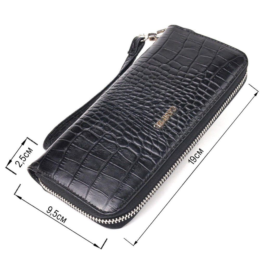 Горизонтальний гаманець для жінок з натуральної фактурної шкіри під крокодила CANPELLINI 21623 Чорний Київ - фото 8