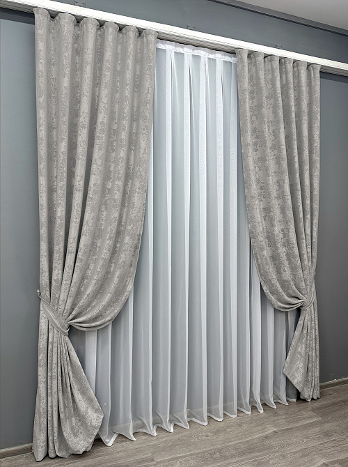 Комплект готовых штор VR-Textil Жаккард Sultan XO №1124ш Светло-серый 150х270 см 2 шт (30-921) Киев - изображение 3
