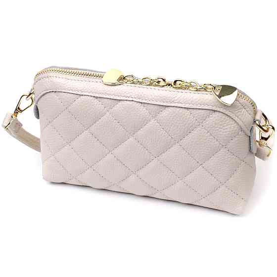 Стильна сумка жіноча через плече з натуральної стьобаної шкіри Vintage 22316 Біла Київ