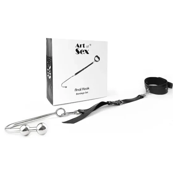 Анальний гак 3 із нашийником з натуральної шкіри Art of Sex - Anal hook, Чорний Львів