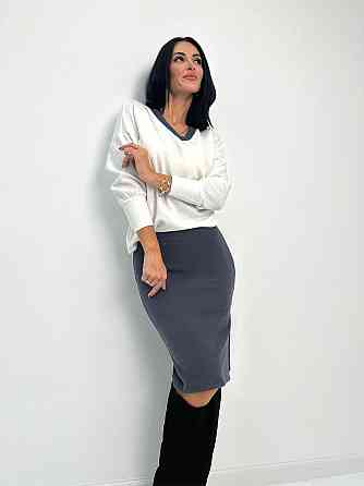 Жіночий костюм-двійка з ангори "Almo" оптом | Батал Молочний +графіт, 50-52 Київ