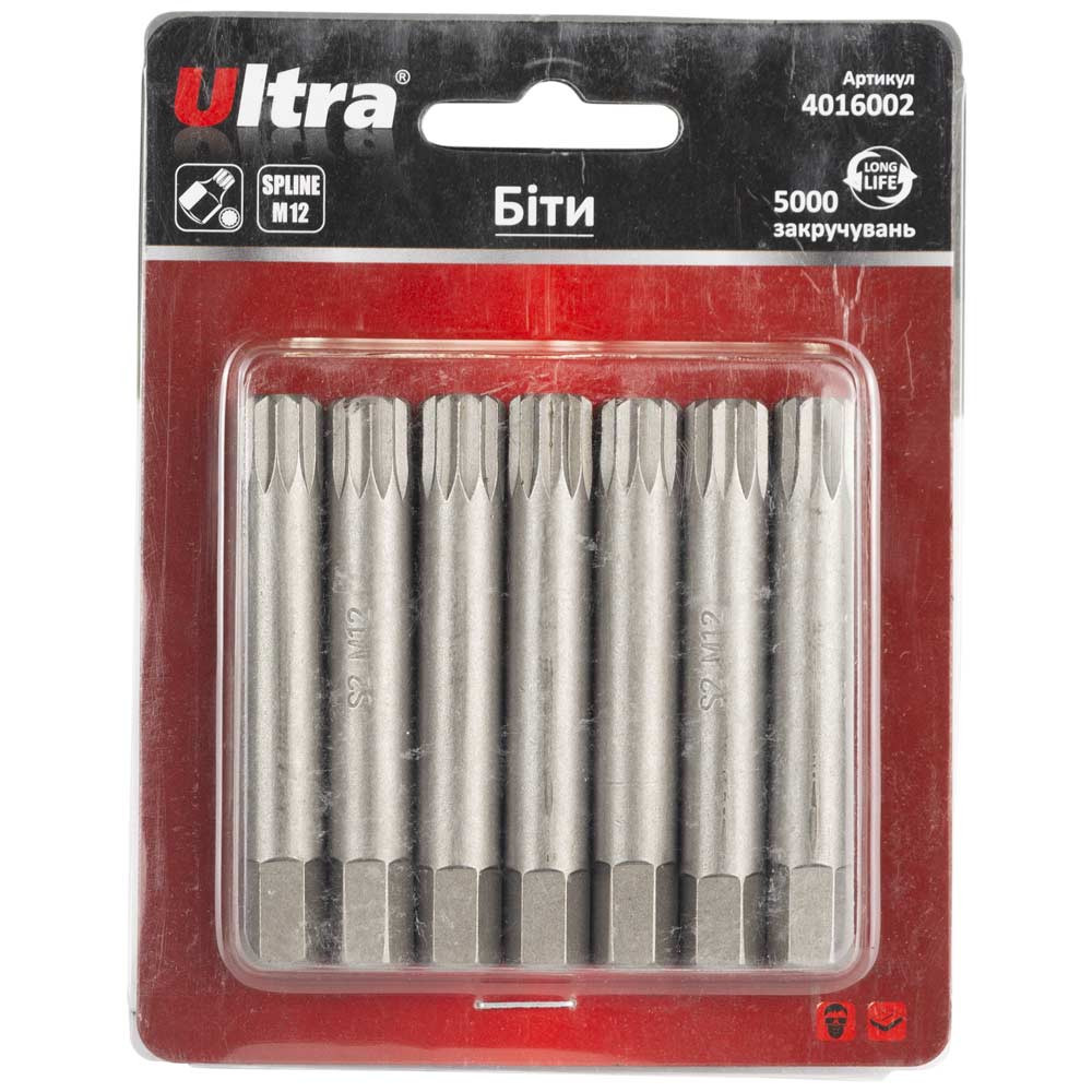 Ultra Биты Spline M12×75мм 10мм 7шт S2 (блистер) ULTRA (4016002) Київ - фото 1