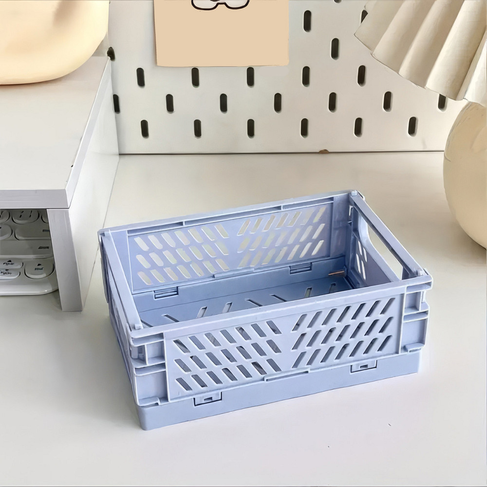 Пластиковый органайзер, складная корзина для хранения, контейнер  с ручками, 15×9.8×5.7см, цвет голубой Каменец-Подольский - изображение 1