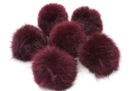 Помпони з натурального хутра кролика на нитці 6-7 см Бордовий Харків