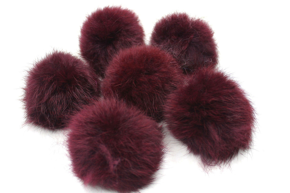 Помпони з натурального хутра кролика на нитці 6-7 см Бордовий Харків - фото 1
