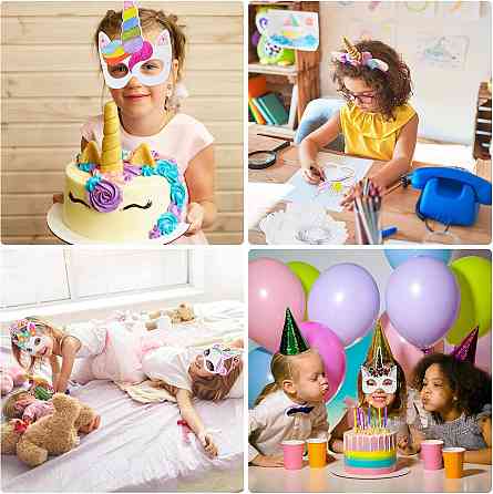 Набір масок єдинорога 24 шт паперові для розмальовки рожевий різнобарвний з пензлем і резинками креативний набір для дітей Київ