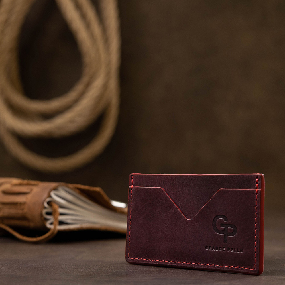Шкіряний жіночий картхолдер GRANDE PELLE 11527 Бордовий Київ - фото 4