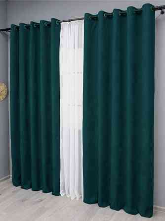 Комплект штор на люверсах VR-Textil Микровелюр Petek № 1494ш 150х270 см 2 шт Изумрудный (37-0211) Киев