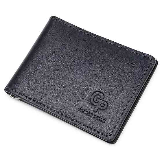 Кожаный мужской зажим для денег Синий (GRANDE PELLE) Киев