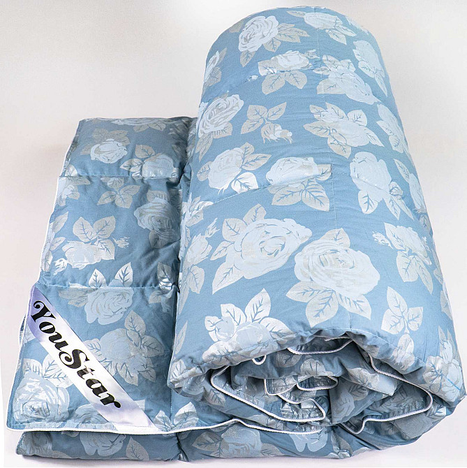 Полупуховое двуспальное одеяло YouStar 50% пух 50% перо, размер 175х205 см (Голубой) Сумы - изображение 4