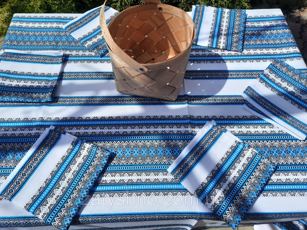 Вишита скатертина з серветками блакитна Київ - фото 6