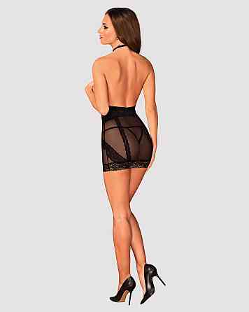 Полупрозрачная Сорочка с открытой грудью Obsessive Lacrisia chemise XS/S, черная, с чокером Sex Aura Киев