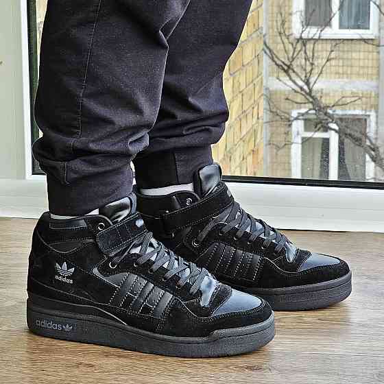 Високі Зимові Кросівки Adidas Forum з МЕХОМ Чорні Чоловічі Черні Черні Черні Черні Черевики Адідас (розміри: 43,44,45) Дніпро