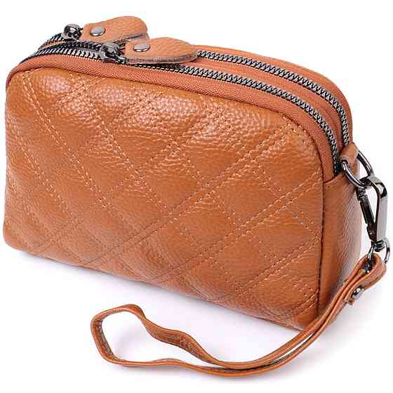 Стильна жіноча сумка прошита ромбами на лицьовій стороні з натуральної шкіри Рудий (Vintage) Київ