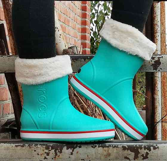 Жіночі Гумові Напівчоботи CROCS Бірюзові Чоботи Крокси Теплі Зимові (розміри: 36,37,38,39,41) — 12 Дніпро
