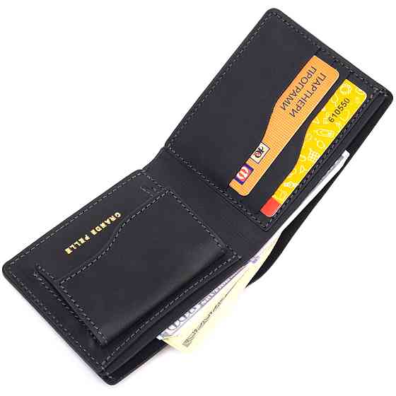 Надійне шкіряне портмоне з вінтажної шкіри в два складення Україна GRANDE PELLE 16735 Чорний Київ