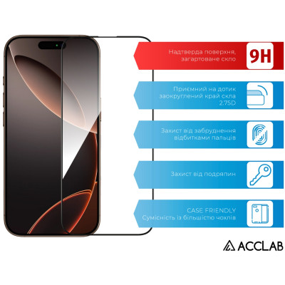 Скло захисне ACCLAB Full Glue Apple iPhone 16 Pro Black (1283126593277) Вінниця - фото 3