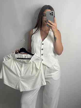 Лляний костюм-трійка в класичному стилі Молочний XS-S Харків